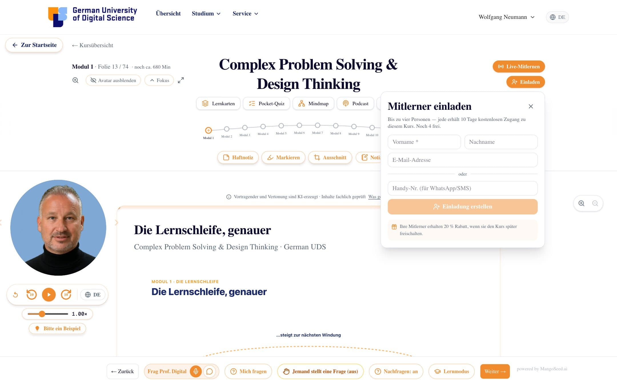 Mitlerner einladen — per Link, QR oder WhatsApp
