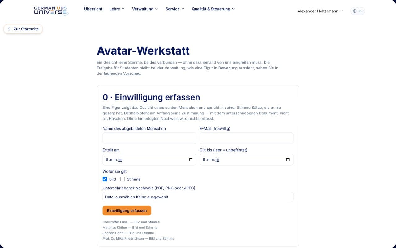 Avatar-Werkstatt: Einwilligung, Figur, Stimme