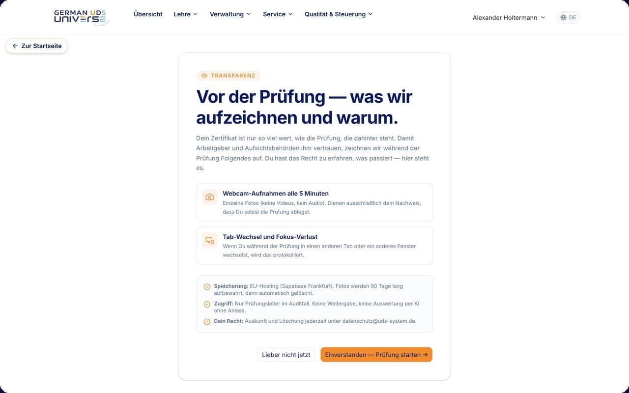 Prüfung mit Aufsicht, Zeugnis mit QR
